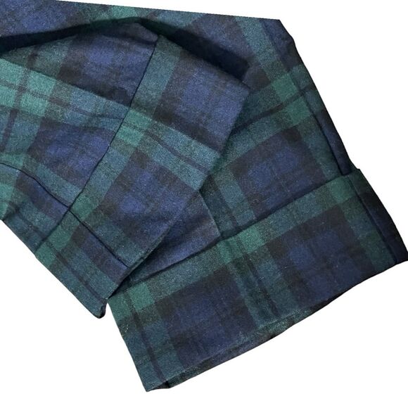 Sezane Martin Plaid Wool Blend Trousers Green Navy Wide Leg Size 4 Preppy - Picture 8 of 13